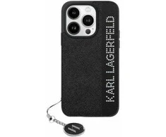 Karl Lagerfeld KLHCP15SPSAKDGCK Apple iPhone 15 / 14 / 13 6.1″ juodos spalvos kietas dėklas Saffiano Rhinestones &