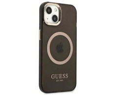 Guess GUHMP13MHTCMK Apple iPhone 13 / 14 / 15 6.1″ juodos spalvos kietas dėklas Gold Outline Translucent MagSafe