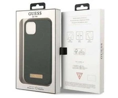 Apple iPhone 13 Guess Dėklas silikoninis Logo Plate MagSafe (GUHMP13MSBPLA) žalios spalvos