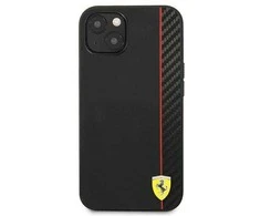Ferrari FESAXHCP13SBK Apple iPhone 13 mini 5,4″ juodos spalvos kietas dėklas On Track Carbon Stripe