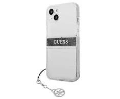 GUESS KIETAS DĖKLAS GUHCP13SKB4GGR IPHONE 13 MINI PILKAS DIRŽELĖ CHARM SKAIDRUS