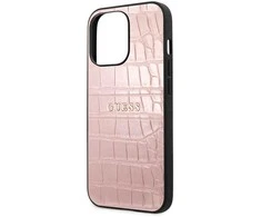 Dėklas Apple iPhone 13 Pro 6,1" Guess Croco Strap Collection GUHCP13LPCRBPI rožinės spalvos