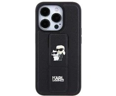 Apple iPhone 13 Pro Karl Lagerfeld dėklas Gripstand Saffiano Karl&amp;Choupette Pins (KLHCP13LGSAKCPK) juodos spalvos
