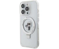 Apple iPhone 13 Pro Karl Lagerfeld dėklas Ring Stand Karl&amp;Choupettte MagSafe (KLHMP13LHMRSKCH) baltos spalvos