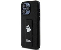Apple iPhone 13 Pro Karl Lagerfeld dėklas Gripstand Saffiano Choupette Pins (KLHCP13LGSACHPK) juodos spalvos