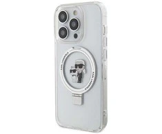 Apple iPhone 13 Pro Karl Lagerfeld dėklas Ring Stand Karl&amp;Choupettte MagSafe (KLHMP13XHMRSKCH) baltos spalvos