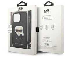 Apple iPhone 13 Pro Karl Lagerfeld odinis dėklas Monogram Patch And Cord Iconik (KLHCP13LCMNIPK) juodos spalvos