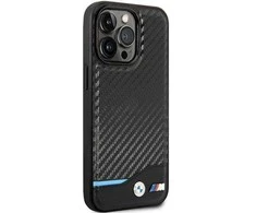 Dėklas BMW BMHCP13X22NBCK Apple iPhone 13 Pro Max 6.7″ juodos spalvos kietas dėklas Leather Carbon