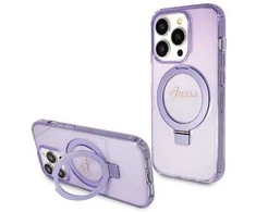 Apple iPhone 13 Pro Max Guess dėklas Ring Stand Script Glitter MagSafe (GUHMP13XHRSGSU) violetinės spalvos