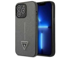 Apple iPhone 13 Pro Max Guess dėklas Saffianotriangle Logo (GUHCP13XPSATLG) sidabrinės spalvos