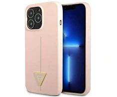 Guess GUHCP13XSLTGP Apple iPhone 13 Pro Max 6,7″ rožinės spalvos kietas dėklas Silicone Triangle