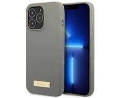 Apple iPhone 13 Pro Max Guess Dėklas silikoninis Logo Plate MagSafe (GUHMP13XSPLG) pilkos spalvos