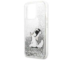 Karl Lagerfeld KLHCP13XGCFS Apple iPhone 13 Pro Max 6,7″ sidabrinis kietas dėklas Liquid Glitter Choupette F