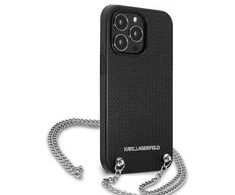 Apple iPhone 13 Pro Max Karl Lagerfeld dėklas odinis Textured And Chain (KLHCP13XPMK) juodos spalvos
