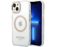 Apple iPhone 14 Guess Dėklas Metal Outline Magsafe (GUHMP14SHTRMD) aukso spalvos