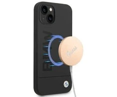 BMW BMHMP14MSLBLBK Apple iPhone 14 Plus / 15 Plus 6,7″ juodos spalvos kietas dėklas Silicone Signature Logo M