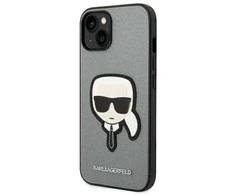 Karl Lagerfeld KLHCP14MSAPKHG Apple iPhone 14 Plus / 15 Plus 6,7″ sidabrinis kietas dėklas Saffiano Karl`s H