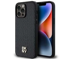 DKNY DKHMP14LPSHRPSK Apple iPhone 14 Pro 6.1 inch juodos spalvos kietas dėklas Leather Pattern Metal Logo MagSafe