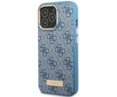 Apple iPhone 14 Pro Guess Dėklas 4G Logo Plate MagSafe mėlynos spalvos