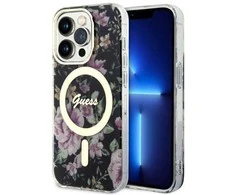 Guess GUHMP14LHCFWSK Apple iPhone 14 Pro 6.1″ juodos spalvos kietas dėklas Flower MagSafe