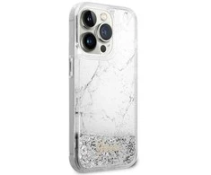 Guess GUHCP14LLCSGSGH Apple iPhone 14 Pro 6.1″ baltos spalvos kietas dėklas Liquid Glitter Marble