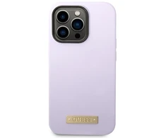 Guess telefono dėklas iPhone 14 Pro 6,1 GUHMP14LSBPLU violetinė hard telefono dėklas Liquid Silikoninis Logo MagSafe