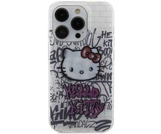 Hello Kitty HKHCP14LHDGPHT Apple iPhone 14 Pro 6.1″ baltos spalvos kietas dėklas IML Kitty On Bricks Graffiti
