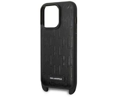 Dėklas Karl Lagerfeld KLHCP14LSTMMK Apple iPhone 14 Pro 6,1″ hardcase juodos spalvos Monogram Plaque Logo Strap