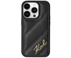 Karl Lagerfeld KLHCP14LPQDSMGK Apple iPhone 14 Pro 6.1″ juodos spalvos kietas dėklas Diagonal Quilted Script