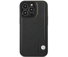 BMW BMHCP14X22RBDK dėklas Apple iPhone 14 Pro Max 6.7″ juodos spalvos kietas dėklas Leather Mėlyna Dots