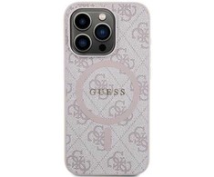 Guess GUHMP14XG4GFRP Apple iPhone 14 Pro Max 6.7" rožinės spalvos dėklas 4G Collection Leather Metal Logo Mag