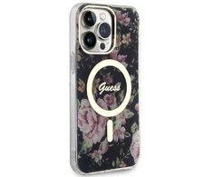 Guess GUHMP14XHCFWSK Apple iPhone 14 Pro Max 6.7″ juodos spalvos kietas dėklas Flower MagSafe