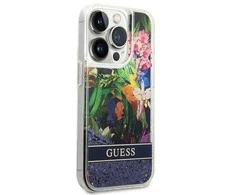Guess GUHCP14XLFLSB Apple iPhone 14 Pro Max 6,7″ mėlynas kietas dėklas Flower Liquid Glitter