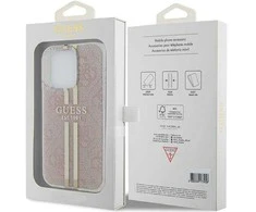 Apple iPhone 14 Pro Max Guess dėklas IML 4G Gold Stripe (GUHCP14XH4PSEGP) rožinės spalvos