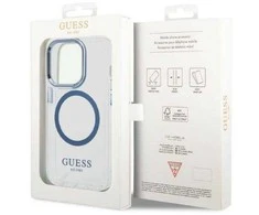 Guess GUHMP14XHTRMB Apple iPhone 14 Pro Max6.7″ mėlynas kietas dėklas Metal Outline Magsafe