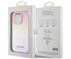 Guess GUHCP14XPSAIRSP Apple iPhone 14 Pro Max 6.7″ rožinės spalvos kietas dėklas Saffiano Iridescent Script
