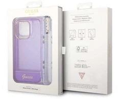 Apple iPhone 14 Pro Max Guess dėklas Translucent Pearl Strap violetinės spalvos