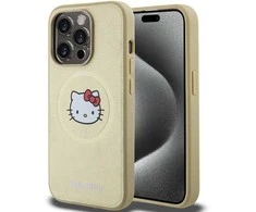 Hello Kitty HKHMP14XPGHCKD Apple iPhone 14 Pro Max 6.7″ Gold kietas dėklas Leather Kitty Head MagSafe