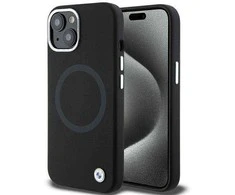 Dėklas BMW BMHMP15SSILBK2 Apple iPhone 15 14 13 6.1″ juodos spalvos Signature Liquid Silicone MagSafe