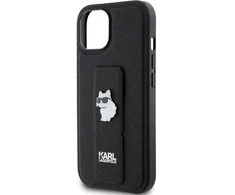 Karl Lagerfeld KLHCP15SGSACHPK Apple iPhone 15/ 14 / 13 6.1″ juodos spalvos kietas dėklas Gripstand Saffiano Chou