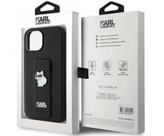 Apple iPhone 15 Karl Lagerfeld dėklas Gripstand Saffiano Choupette Pins (KLHCP15SGSACHPK) juodos spalvos