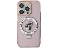 Apple iPhone 15 Karl Lagerfeld dėklas Ring Stand Karl&amp;Choupettte MagSafe (KLHMP15SHMRSKCP) rožinės spalvos
