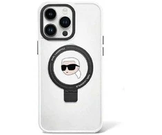 Apple iPhone 15 Karl Lagerfeld dėklas Ring Stand Karl Head MagSafe (KLHMP15SHMRSKHH) baltos spalvos