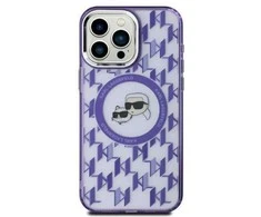 Apple iPhone 15 Karl Lagerfeld IML Monogram Karl&amp;Choupette Head MagSafe (KLHMP15SHMCKMHU) dėklas telefonui violetinės spalvos