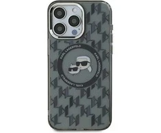 Apple iPhone 15 Karl Lagerfeld IML Monogram Karl&amp;Choupette Head MagSafe (KLHMP15SHMCKMHK) dėklas telefonui juodos spalvos