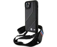 Dėklas BMW BMHCP15M23 PSCCK Apple iPhone 15 Plus 14 Plus 6.7″ juodos spalvos kietas dėklas M Edition Carbon Stripe & Stra