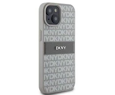 DKNY DKHCP15MPRTHSLE Apple iPhone 15 Plus 14 Plus 6.7 inch beige kietas dėklas Leather Mono Stripe &amp; Metal Lo