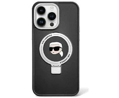 Apple iPhone 15 Plus Karl Lagerfeld dėklas Ring Stand Karl Head MagSafe (KLHMP15MHMRSKHK) juodos spalvos