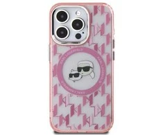 Apple iPhone 15 Plus Karl Lagerfeld IML Monogram Karl&amp;Choupette Head MagSafe (KLHMP15MHMCKMHP) dėklas telefonui rožinės spalvos