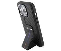 Apple iPhone 15 Pro BMW dėklas Grip Stand Smooth &amp; Carbon (BMHCP15LGSPCCK) juodos spalvos
